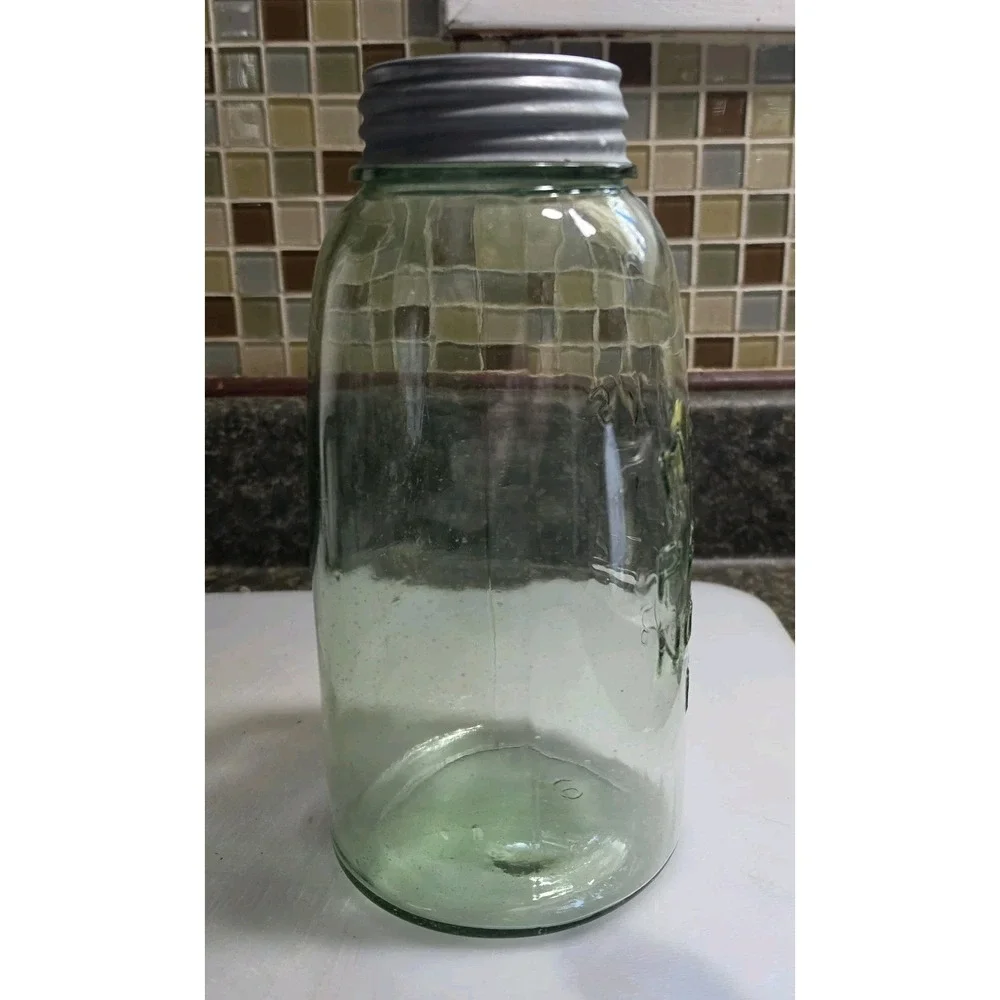 Mason's Patent Nov. 30th 1858 Light Green Fruit Jam Jar With Ball Lid 9.25